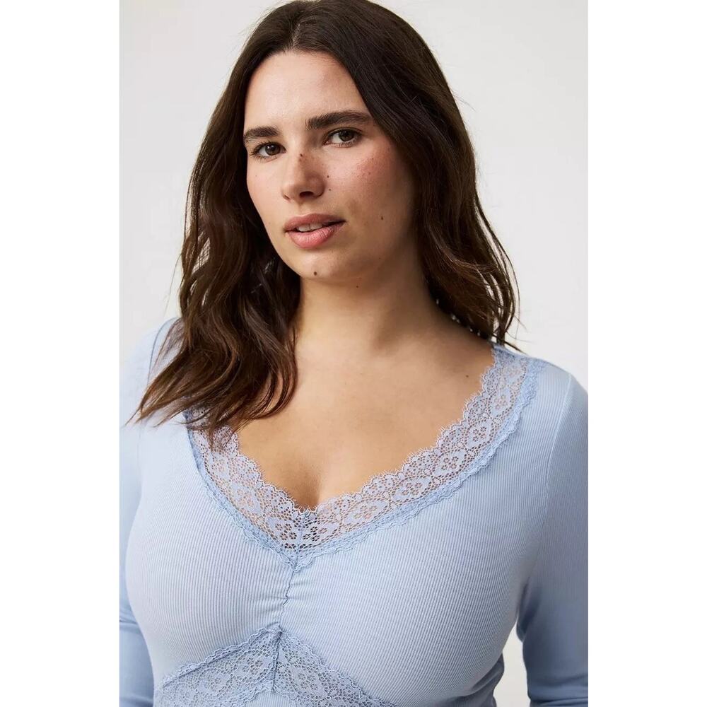 NWT Torrid Cotton Modal Rib Scoop Neck Lace Trim Top Women’s Plus Size 3X Blue - Picture 2 of 9